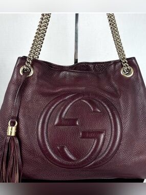 Gucci SOHO Burgundy Leather Shoulder Bag with Gold Chain